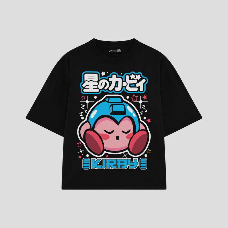 Playera streetwear premium de anime y gaming ExtraLife MX, corte boxy oversized drop shoulder heavyweight en color Deep Black y Off-White, moda urbana mexicana de culto.
