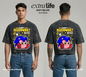 Playera streetwear premium de anime y gaming ExtraLife MX, corte boxy deluxe mineral wash heavyweight en color Acid Wash, moda urbana mexicana de culto.