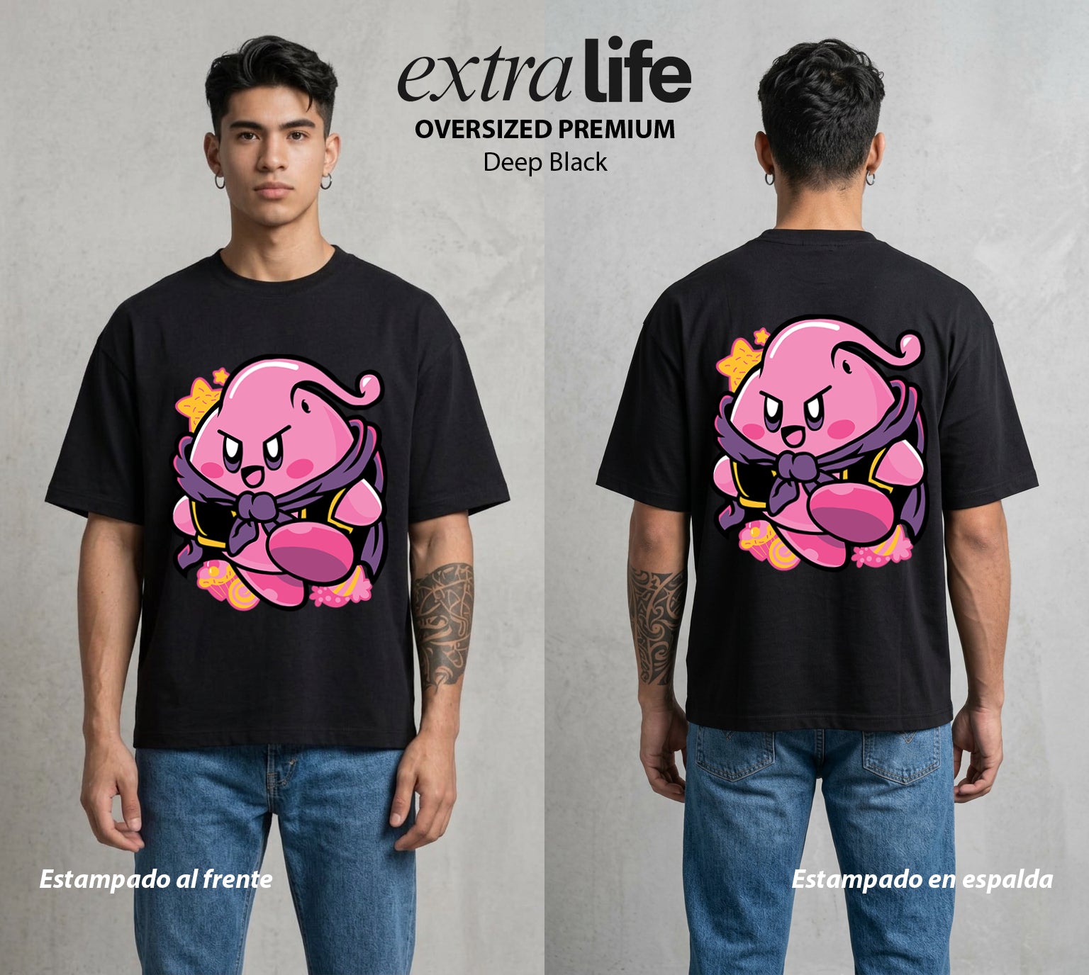 El Reino Rosa | El Terror Rosa #02106 - Playera Oversized Premium | Deep Black - Foto en modelo