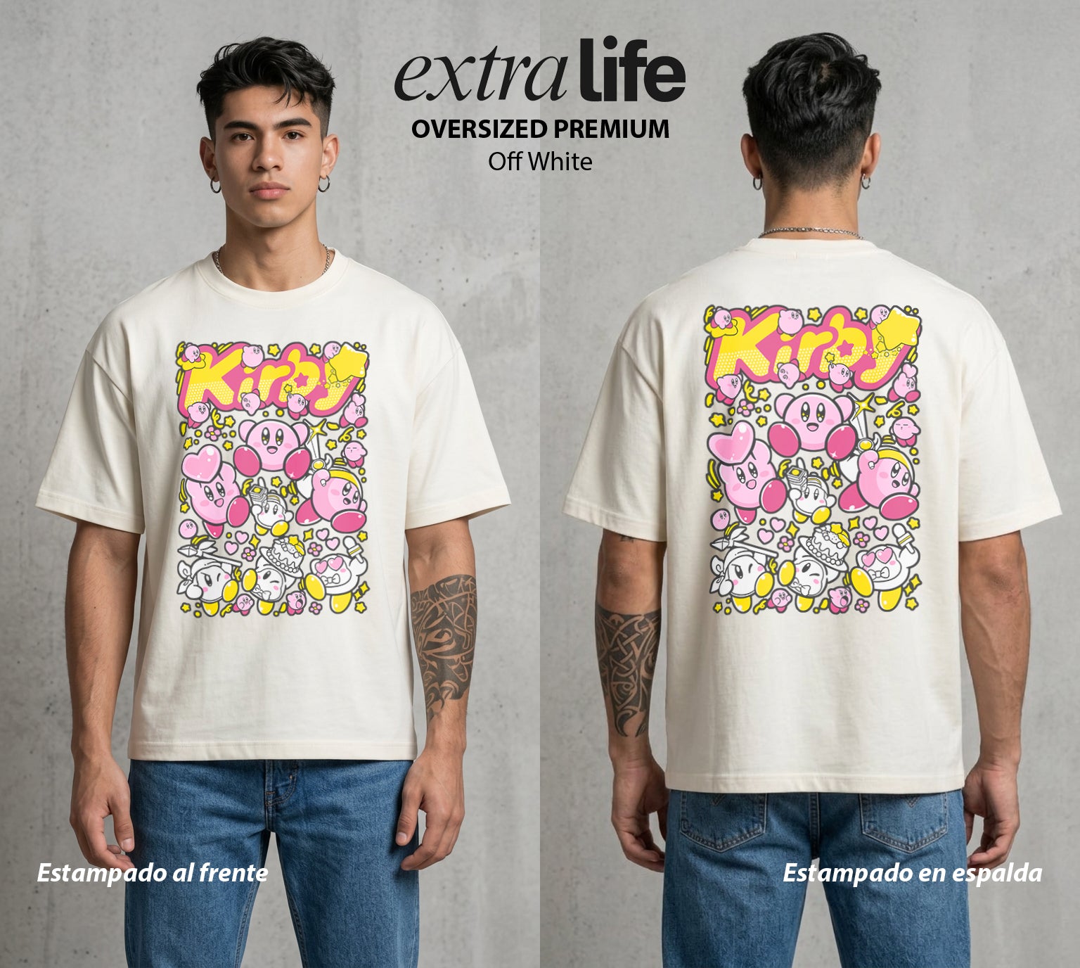El Reino Rosa | La Bola Rosa #02107 - Playera Oversized Premium | Off White - Foto en modelo