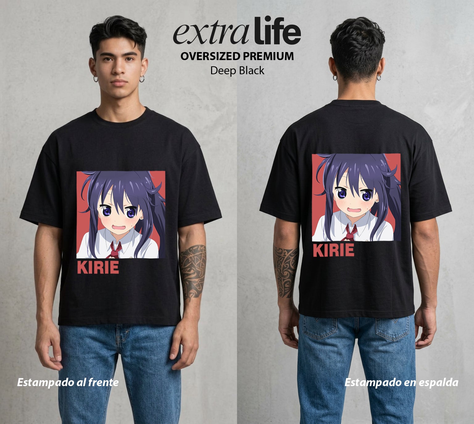 La Doble Vida | La Amiga Timida #02109 - Playera Oversized Premium | Deep Black - Foto en modelo