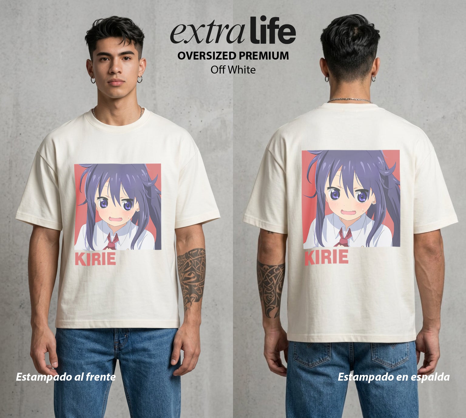 La Doble Vida | La Amiga Timida #02109 - Playera Oversized Premium | Off White - Foto en modelo