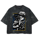 Playera streetwear premium de anime y gaming ExtraLife MX, corte boxy deluxe mineral wash heavyweight en color Acid Wash, moda urbana mexicana de culto.