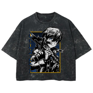 Playera streetwear premium de anime y gaming ExtraLife MX, corte boxy deluxe mineral wash heavyweight en color Acid Wash, moda urbana mexicana de culto.