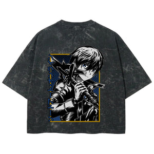 Playera streetwear premium de anime y gaming ExtraLife MX, corte boxy deluxe mineral wash heavyweight en color Acid Wash, moda urbana mexicana de culto.