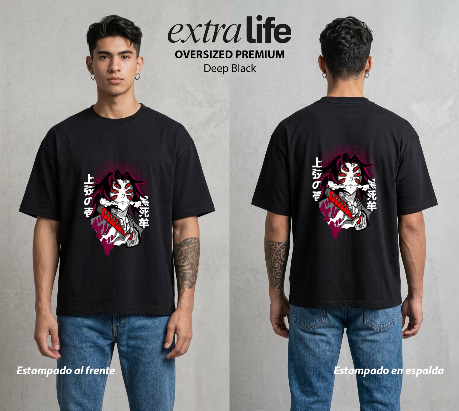 Cazadores de la Noche | La Luna Superior #02111 - Playera Oversized Premium | Deep Black - Foto en modelo