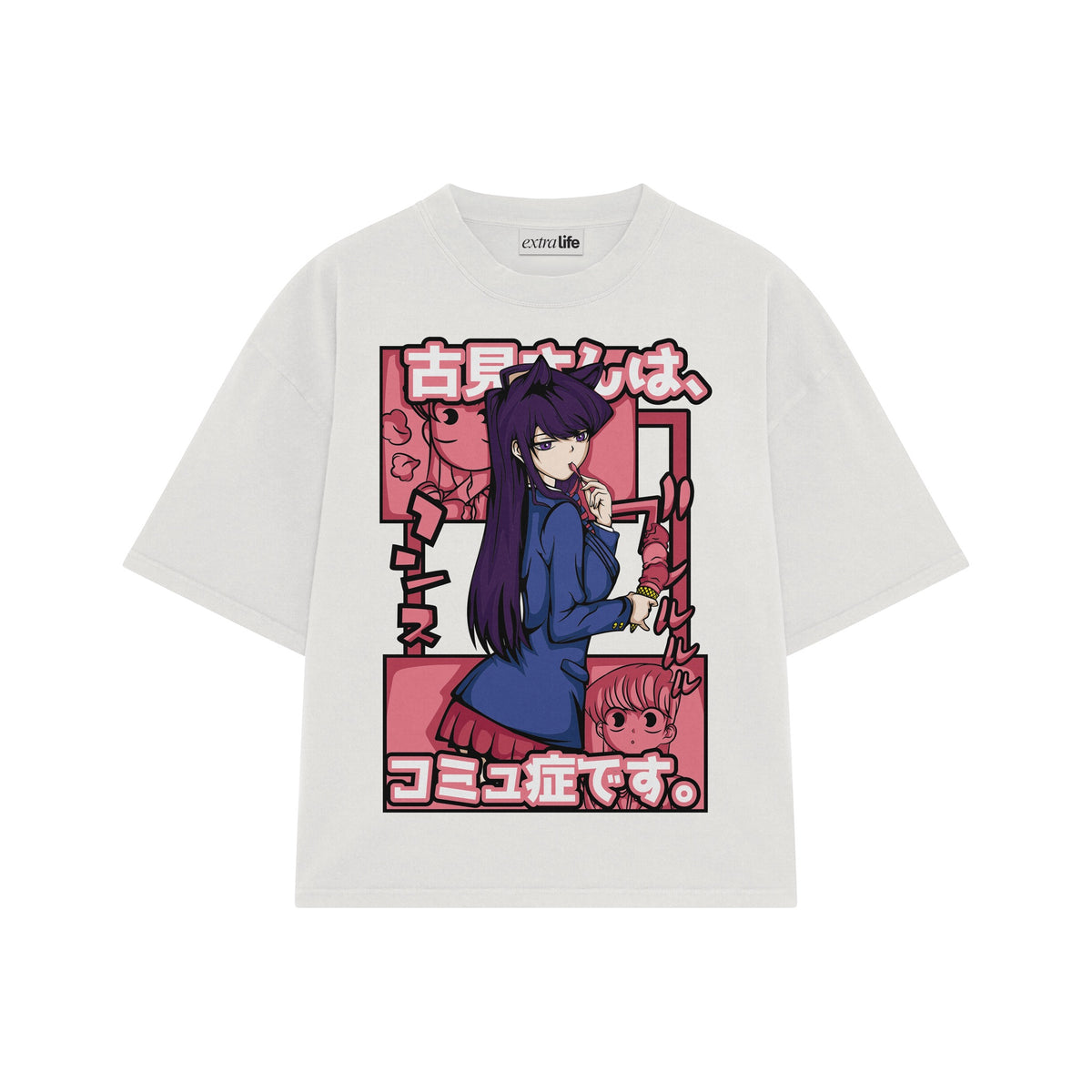 Playera streetwear premium de anime y gaming ExtraLife MX, corte oversized drop shoulder ligero y fresco en color Deep Black y Off-White, moda urbana mexicana de culto.