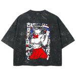 Playera streetwear premium de anime y gaming ExtraLife MX, corte boxy deluxe mineral wash heavyweight en color Acid Wash, moda urbana mexicana de culto.
