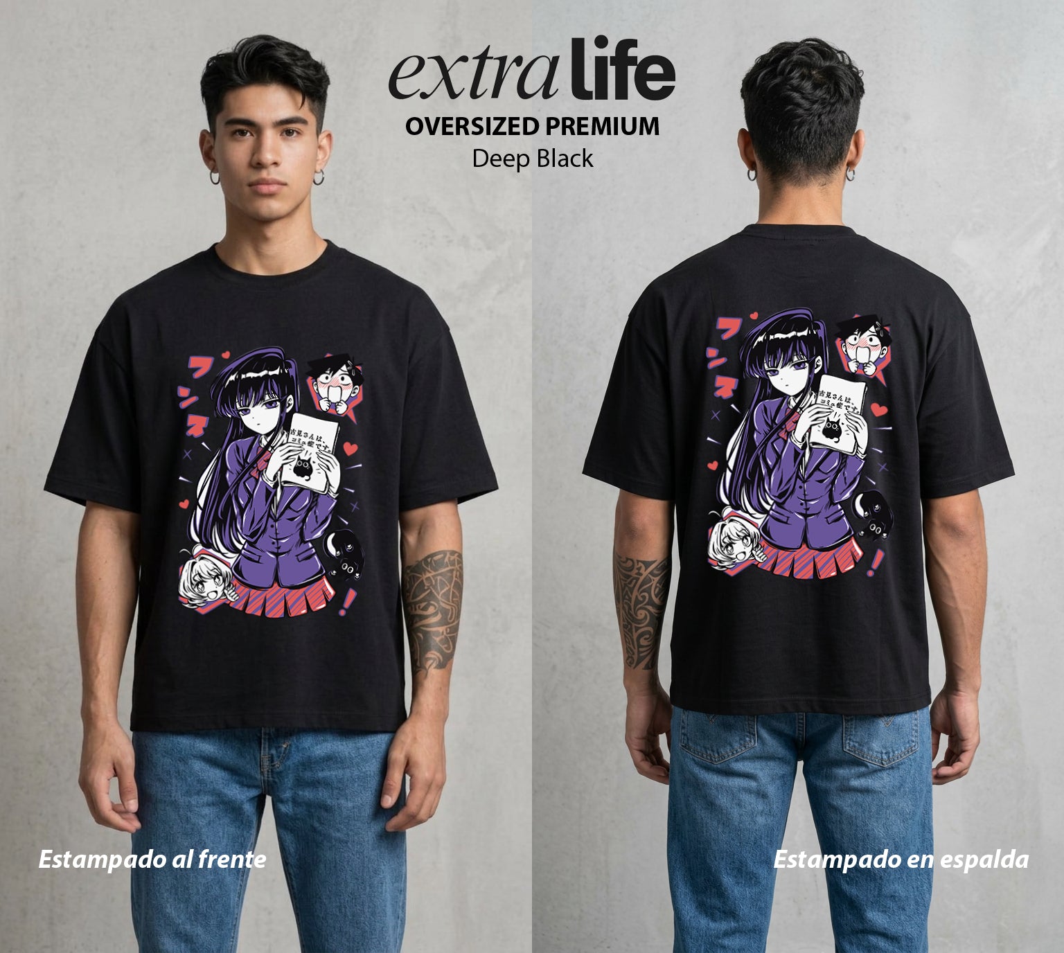 Cien Amigos | El Silencio del Alma #02118 - Playera Oversized Premium | Deep Black - Foto en modelo