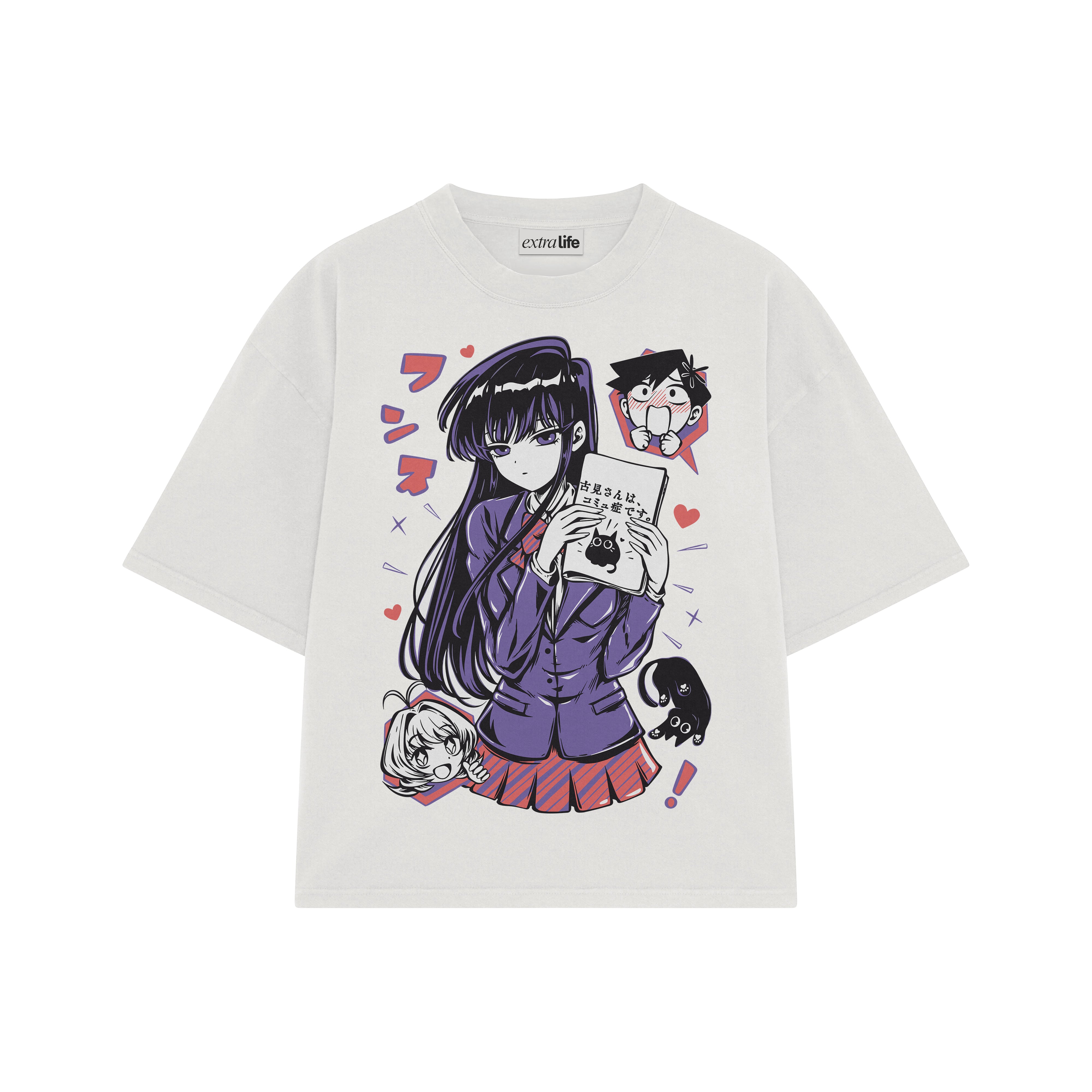 Playera streetwear premium de anime y gaming ExtraLife MX, corte boxy oversized drop shoulder heavyweight en color Deep Black y Off-White, moda urbana mexicana de culto.