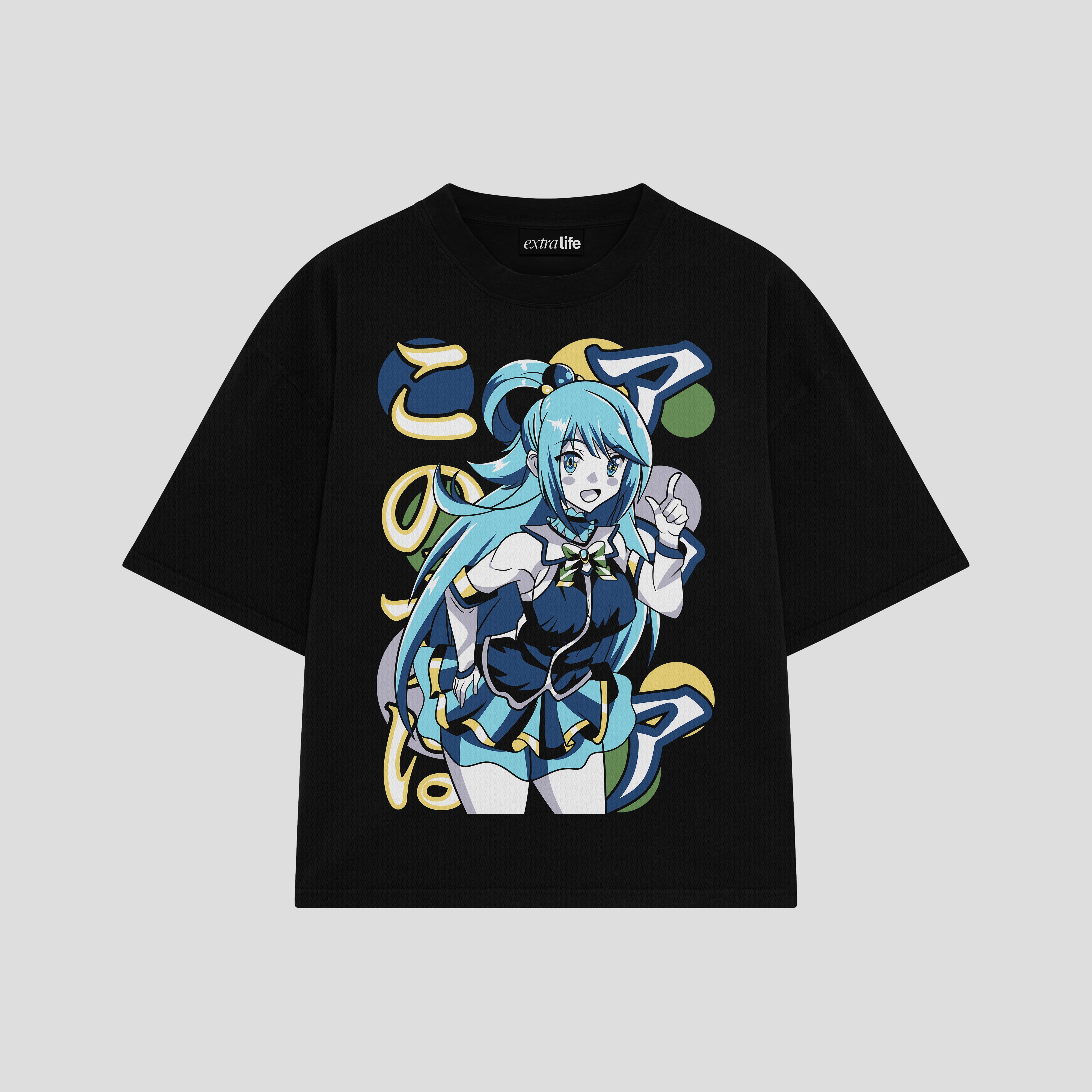 Playera streetwear premium de anime y gaming ExtraLife MX, corte boxy oversized drop shoulder heavyweight en color Deep Black y Off-White, moda urbana mexicana de culto.