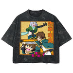 Playera streetwear premium de anime y gaming ExtraLife MX, corte boxy deluxe mineral wash heavyweight en color Acid Wash, moda urbana mexicana de culto.