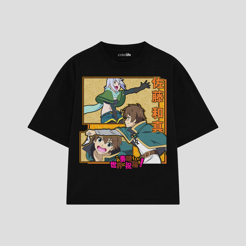 Playera streetwear premium de anime y gaming ExtraLife MX, corte boxy oversized drop shoulder heavyweight en color Deep Black y Off-White, moda urbana mexicana de culto.