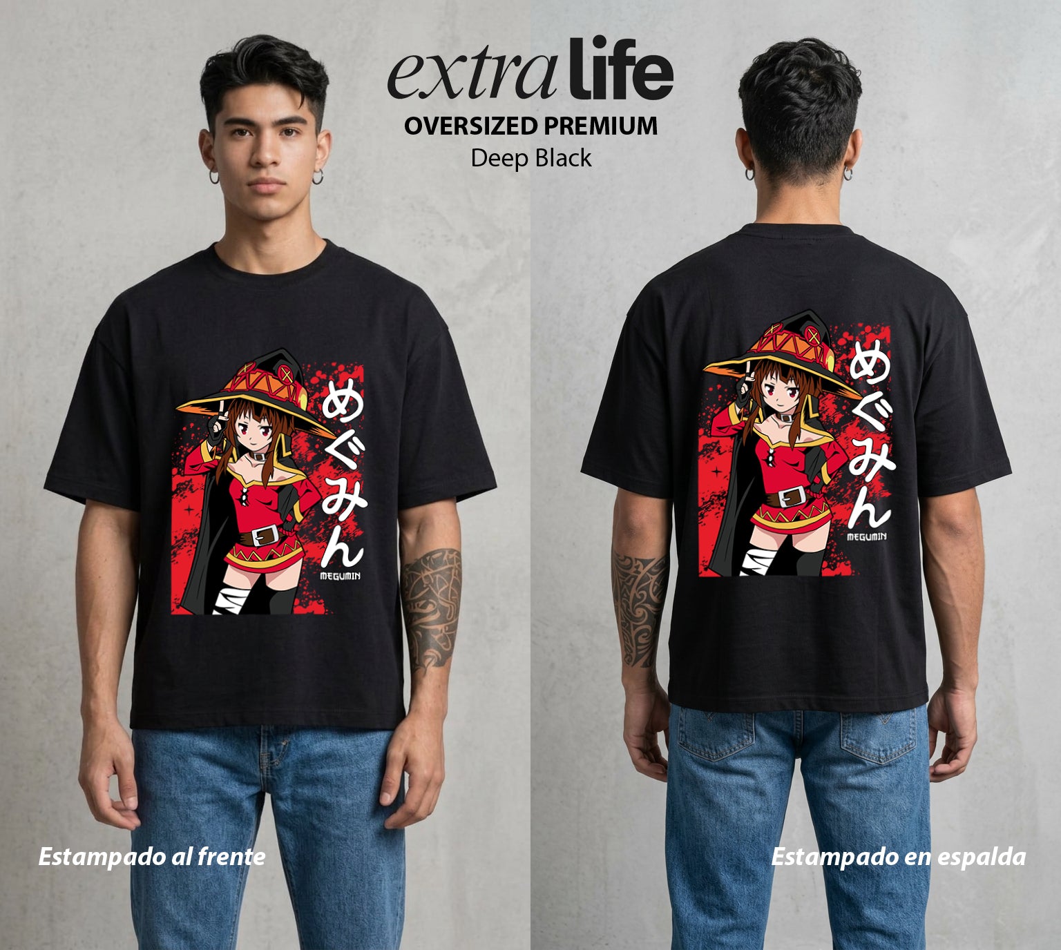 La Otra Vida del Heroe | La Explosion y Solo Explosion #02124 - Playera Oversized Premium | Deep Black - Foto en modelo
