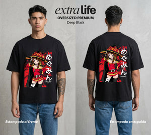 La Otra Vida del Heroe | La Explosion y Solo Explosion #02124 - Playera Oversized Premium | Deep Black - Foto en modelo