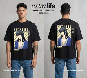 El Samurai sin Trabajo | Elizabeth del Poder #02127 - Playera Oversized Premium | Deep Black - Foto en modelo