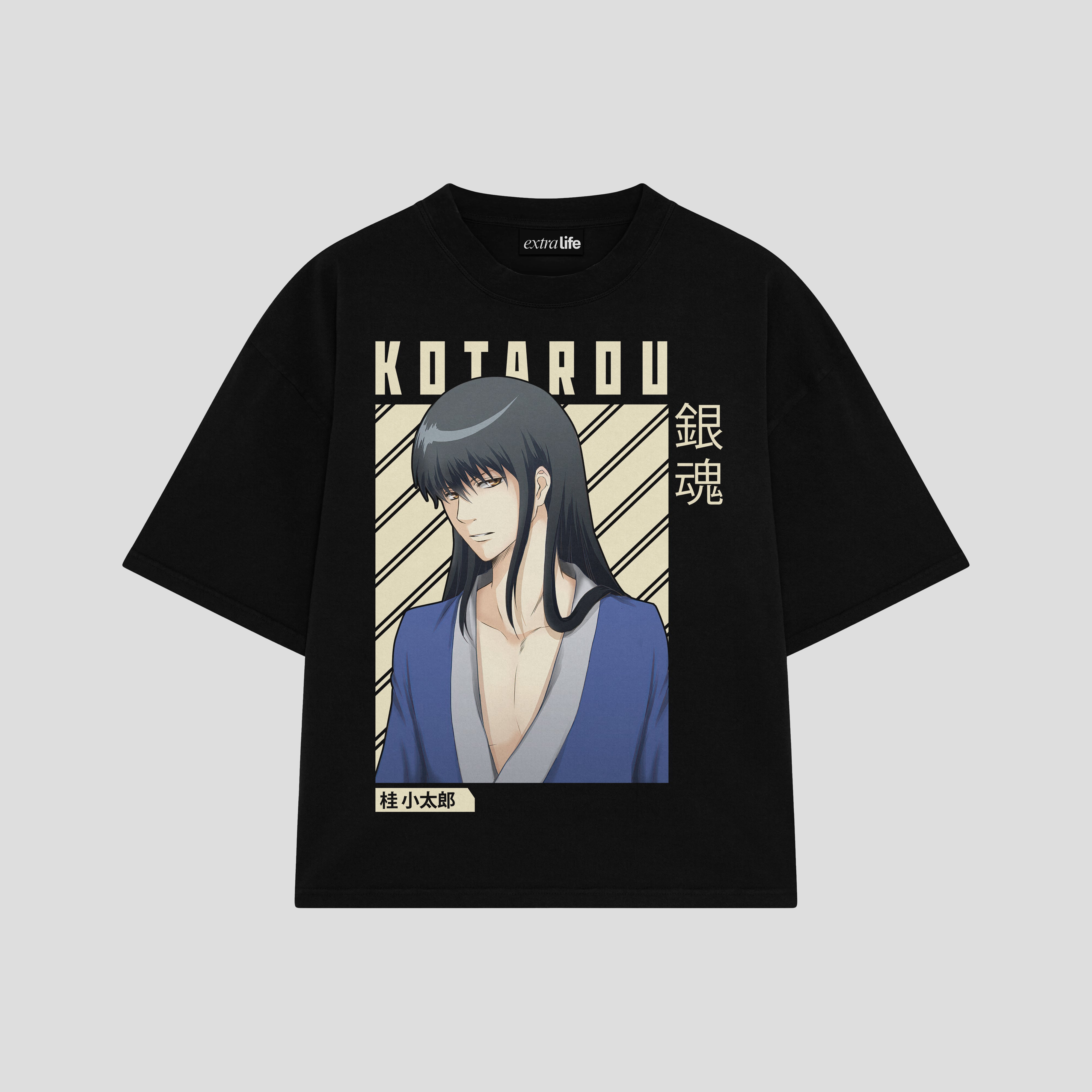 Playera streetwear premium de anime y gaming ExtraLife MX, corte boxy oversized drop shoulder heavyweight en color Deep Black y Off-White, moda urbana mexicana de culto.