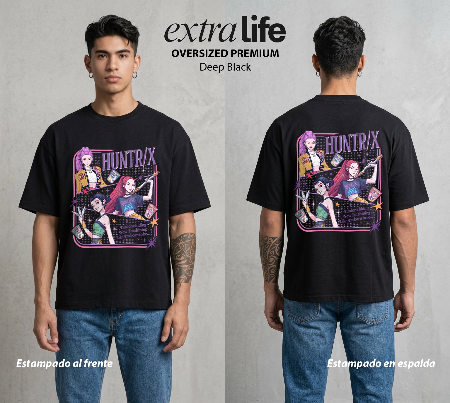Cazadores Idol | La Cazadora Idol #02131 - Playera Oversized Premium | Deep Black - Foto en modelo