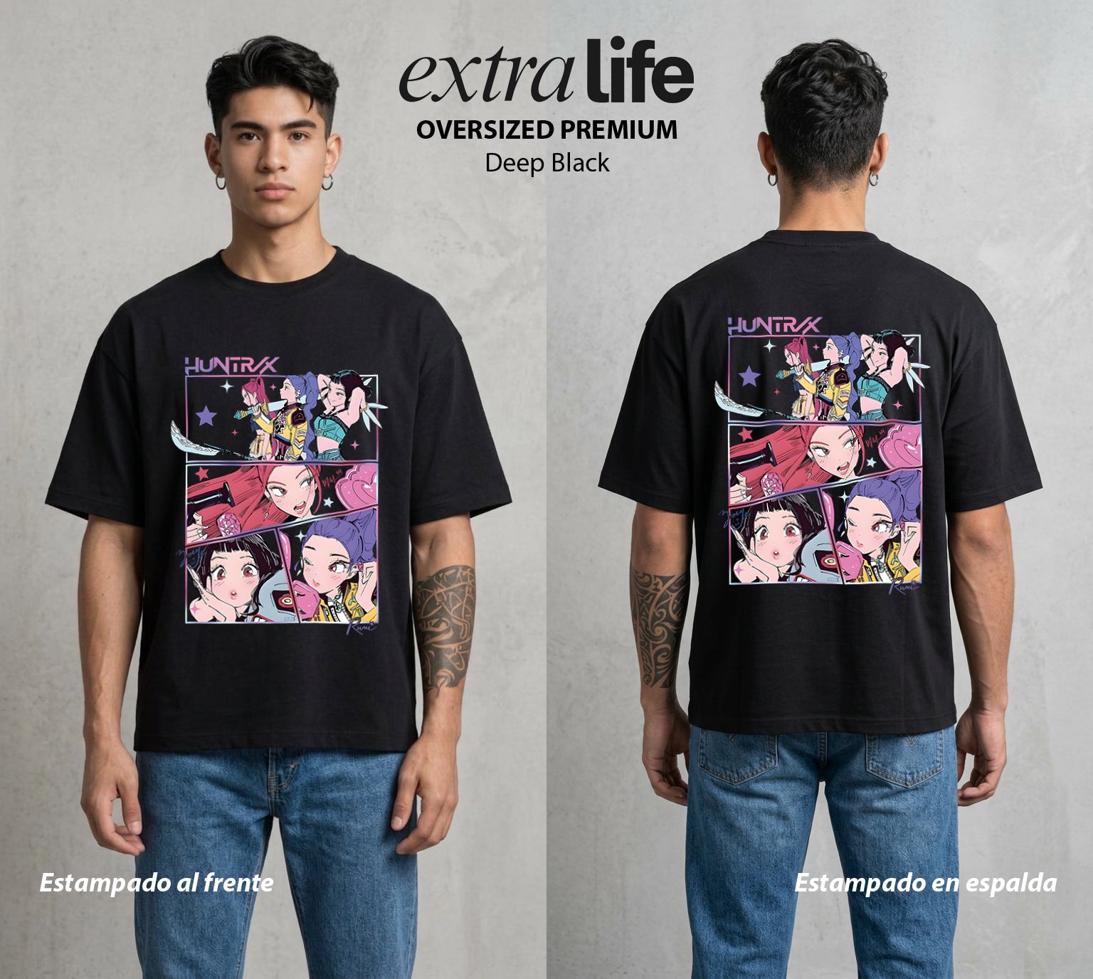 Cazadores Idol | El Idol Combatiente #02132 - Playera Oversized Premium | Deep Black - Foto en modelo