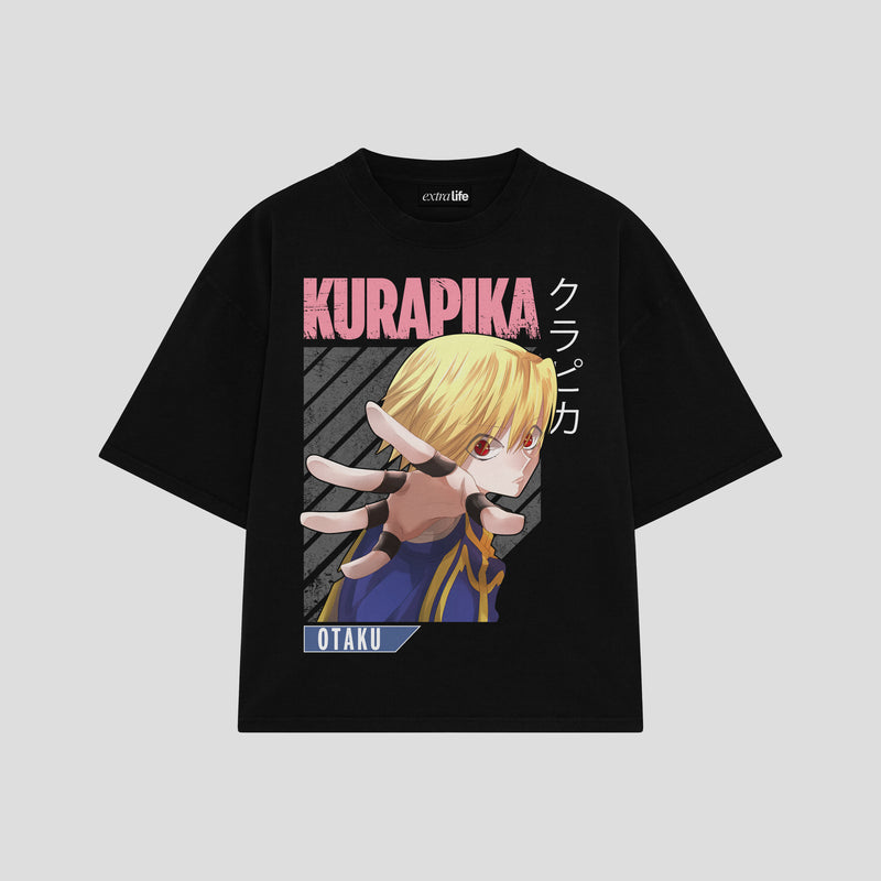 Playera streetwear premium de anime y gaming ExtraLife MX, corte boxy oversized drop shoulder heavyweight en color Deep Black y Off-White, moda urbana mexicana de culto.