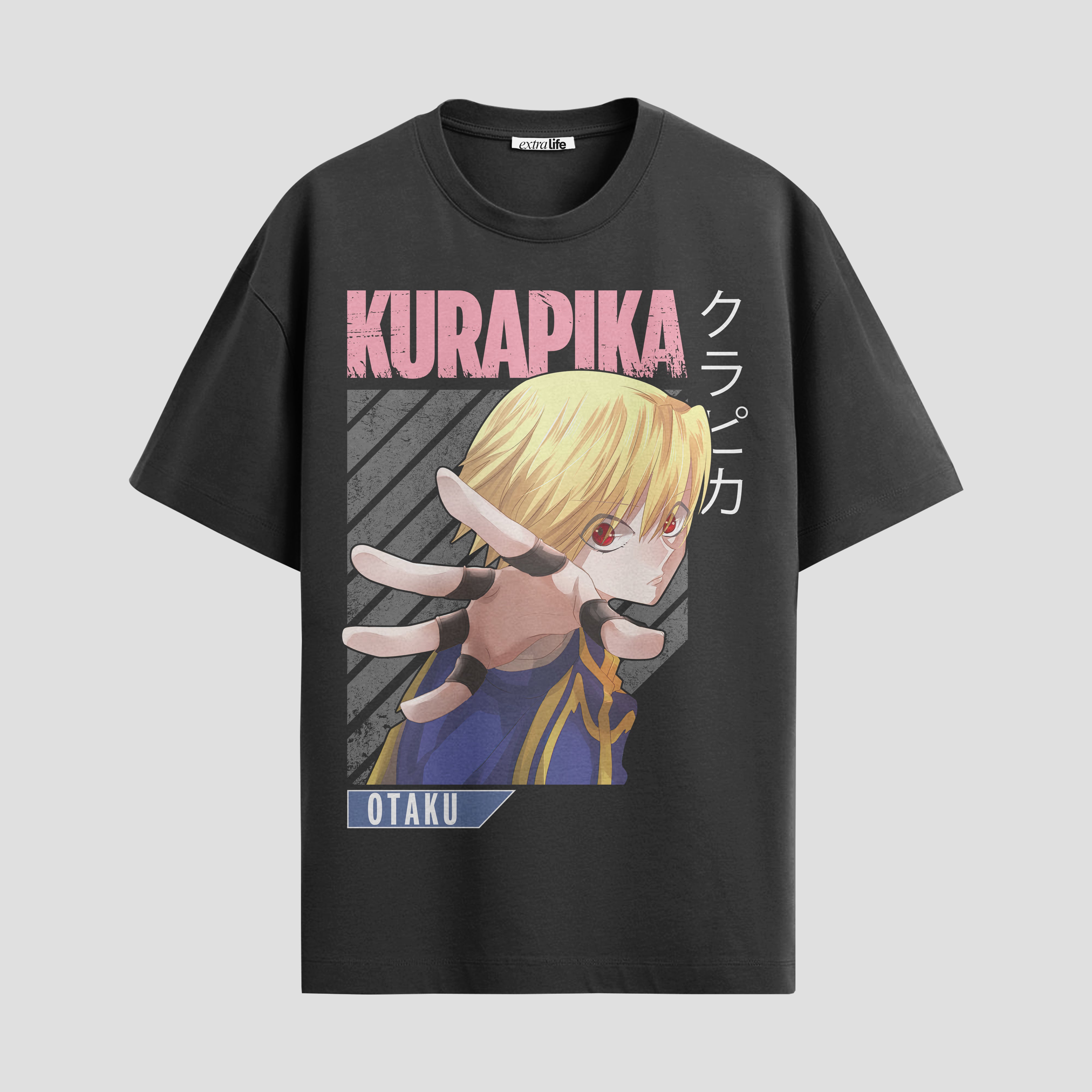 Playera urbana de anime y gaming ExtraLife MX, corte Standard Fit unisex ligero y transpirable en color Deep Black y Pure White, ropa de uso diario para gym y casual.