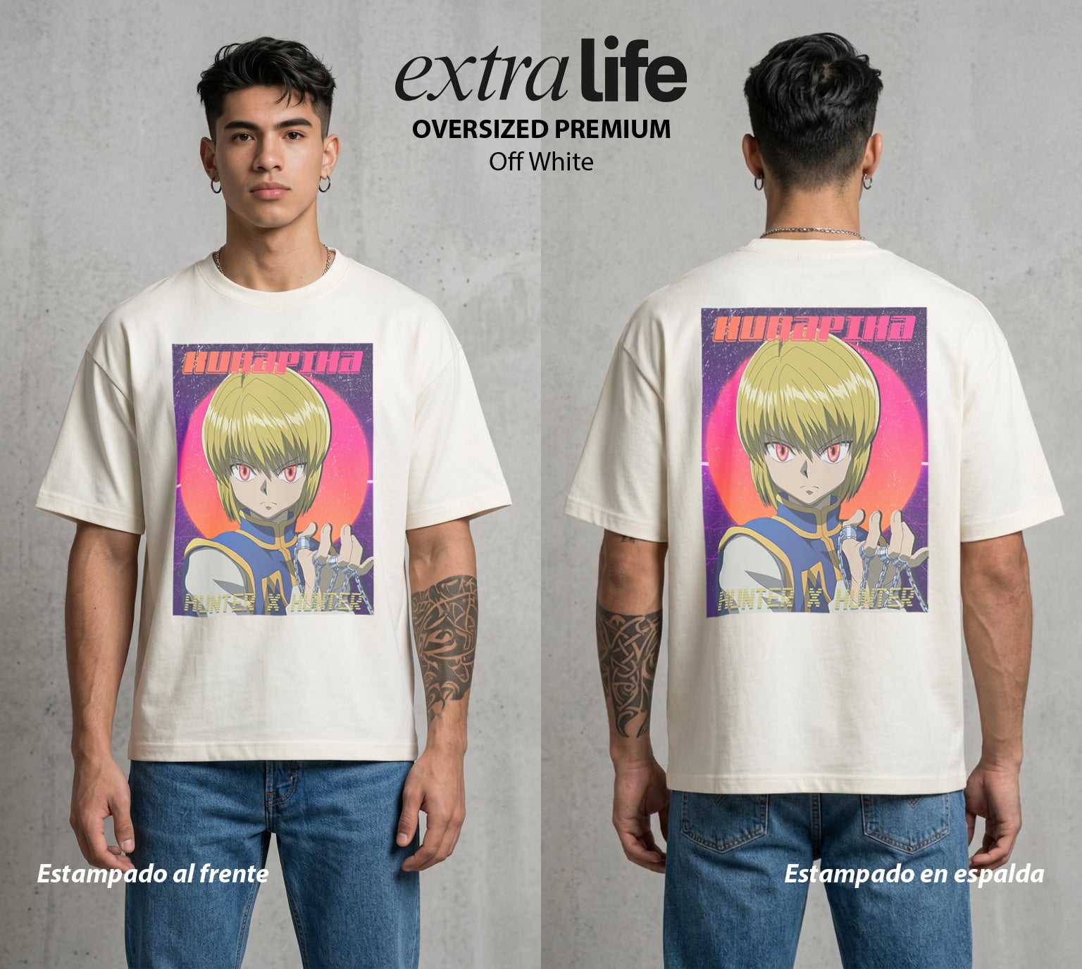 La Prueba del Cazador | El Ultimo del Clan #02136 - Playera Oversized Premium | Off White - Foto en modelo