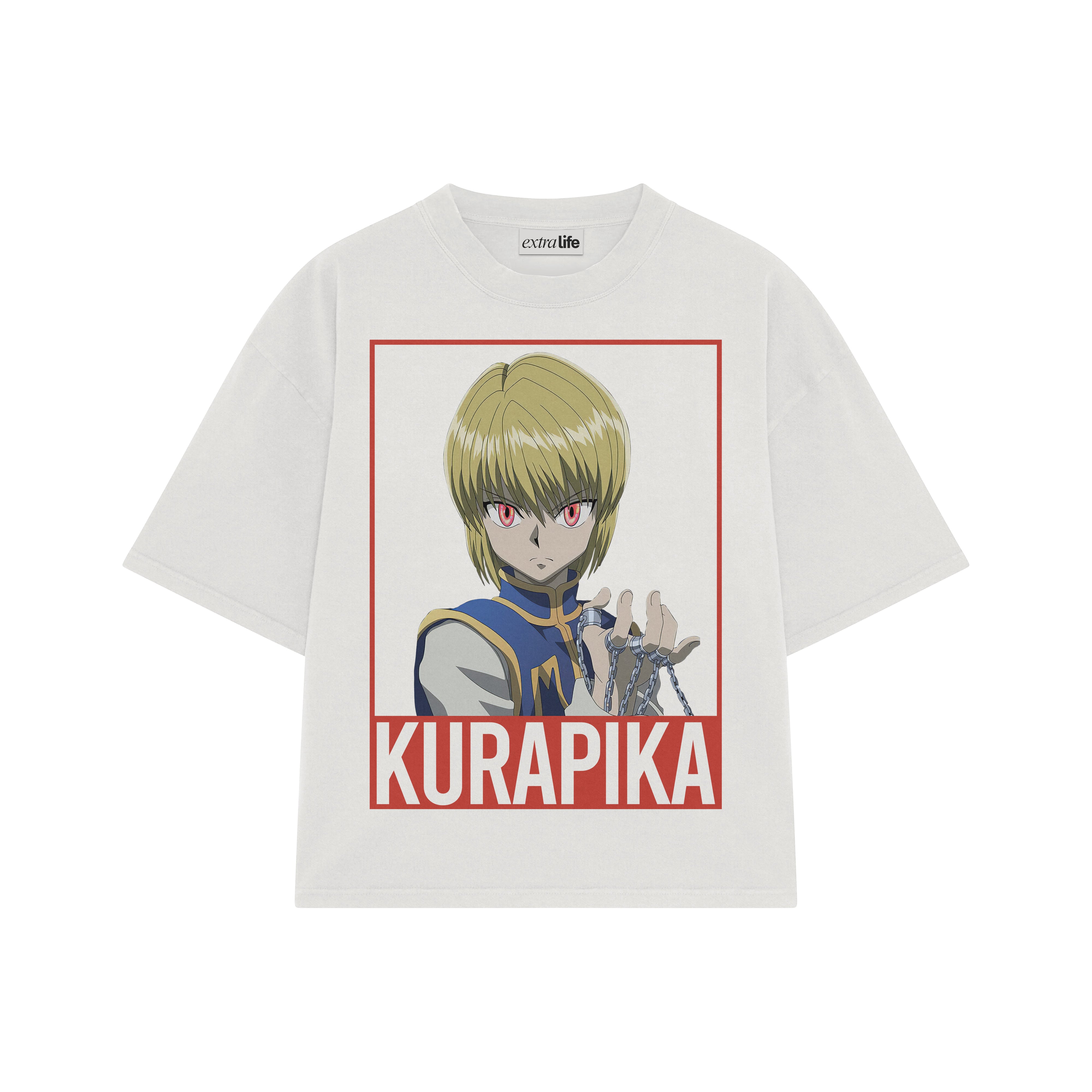 Playera streetwear premium de anime y gaming ExtraLife MX, corte boxy oversized drop shoulder heavyweight en color Deep Black y Off-White, moda urbana mexicana de culto.
