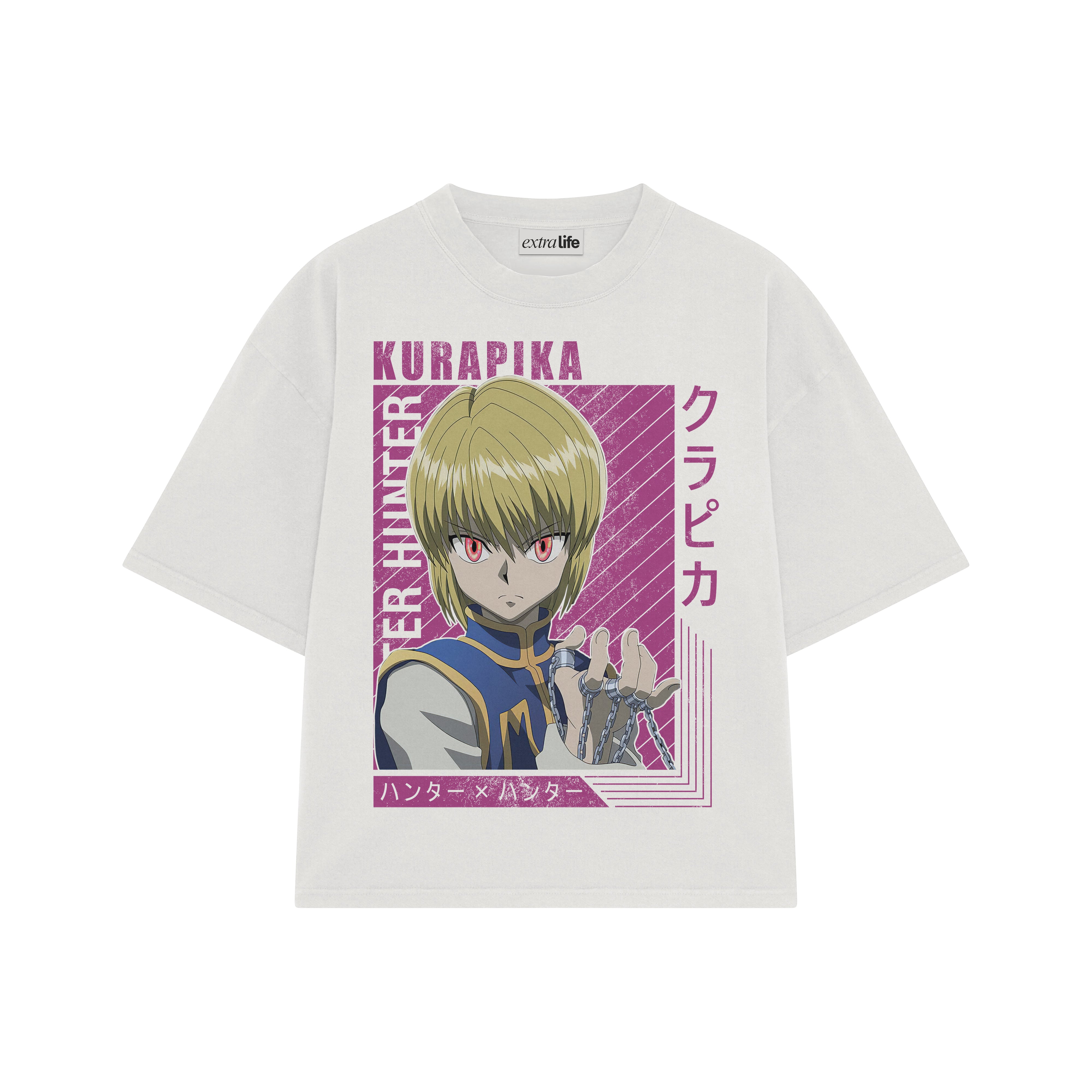 Playera streetwear premium de anime y gaming ExtraLife MX, corte boxy oversized drop shoulder heavyweight en color Deep Black y Off-White, moda urbana mexicana de culto.