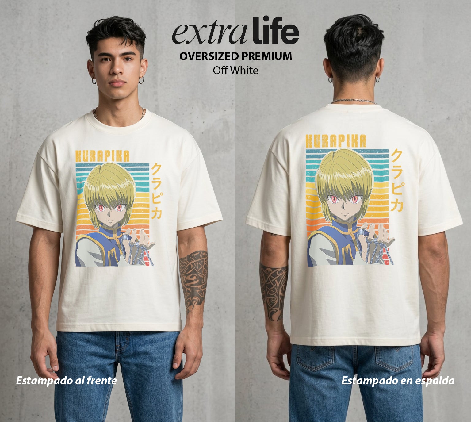 La Prueba del Cazador | El Ultimo del Clan #02141 - Playera Oversized Premium | Off White - Foto en modelo