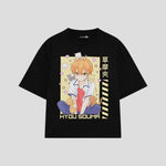 Playera streetwear premium de anime y gaming ExtraLife MX, corte boxy oversized drop shoulder heavyweight en color Deep Black y Off-White, moda urbana mexicana de culto.