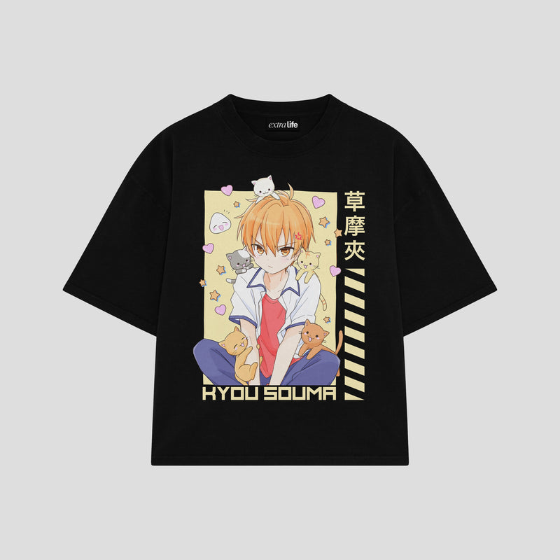 Playera streetwear premium de anime y gaming ExtraLife MX, corte boxy oversized drop shoulder heavyweight en color Deep Black y Off-White, moda urbana mexicana de culto.