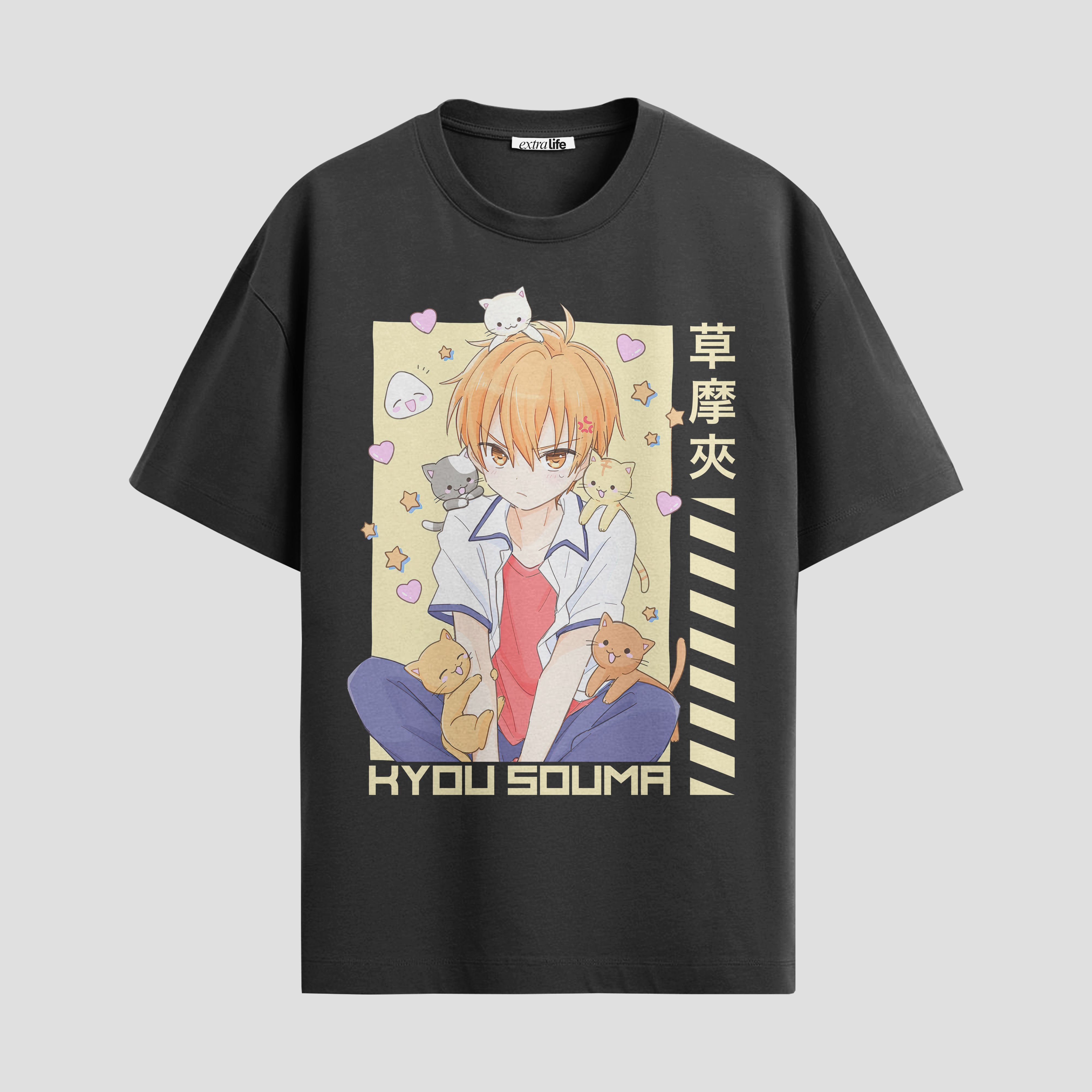 Playera urbana de anime y gaming ExtraLife MX, corte Standard Fit unisex ligero y transpirable en color Deep Black y Pure White, ropa de uso diario para gym y casual.