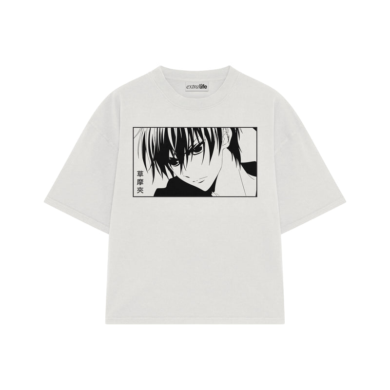 Playera streetwear premium de anime y gaming ExtraLife MX, corte boxy oversized drop shoulder heavyweight en color Deep Black y Off-White, moda urbana mexicana de culto.