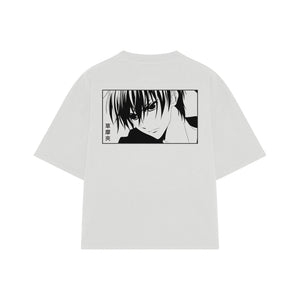 Playera streetwear premium de anime y gaming ExtraLife MX, corte boxy oversized drop shoulder heavyweight en color Deep Black y Off-White, moda urbana mexicana de culto.