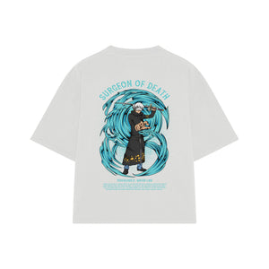 Playera streetwear premium de anime y gaming ExtraLife MX, corte boxy oversized drop shoulder heavyweight en color Deep Black y Off-White, moda urbana mexicana de culto.