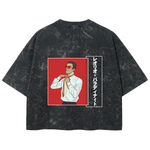 Playera streetwear premium de anime y gaming ExtraLife MX, corte boxy deluxe mineral wash heavyweight en color Acid Wash, moda urbana mexicana de culto.