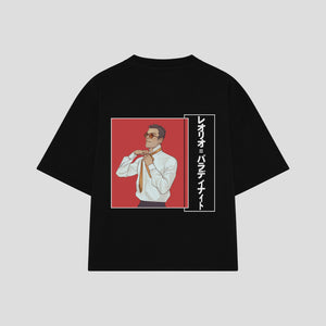 Playera streetwear premium de anime y gaming ExtraLife MX, corte boxy oversized drop shoulder heavyweight en color Deep Black y Off-White, moda urbana mexicana de culto.