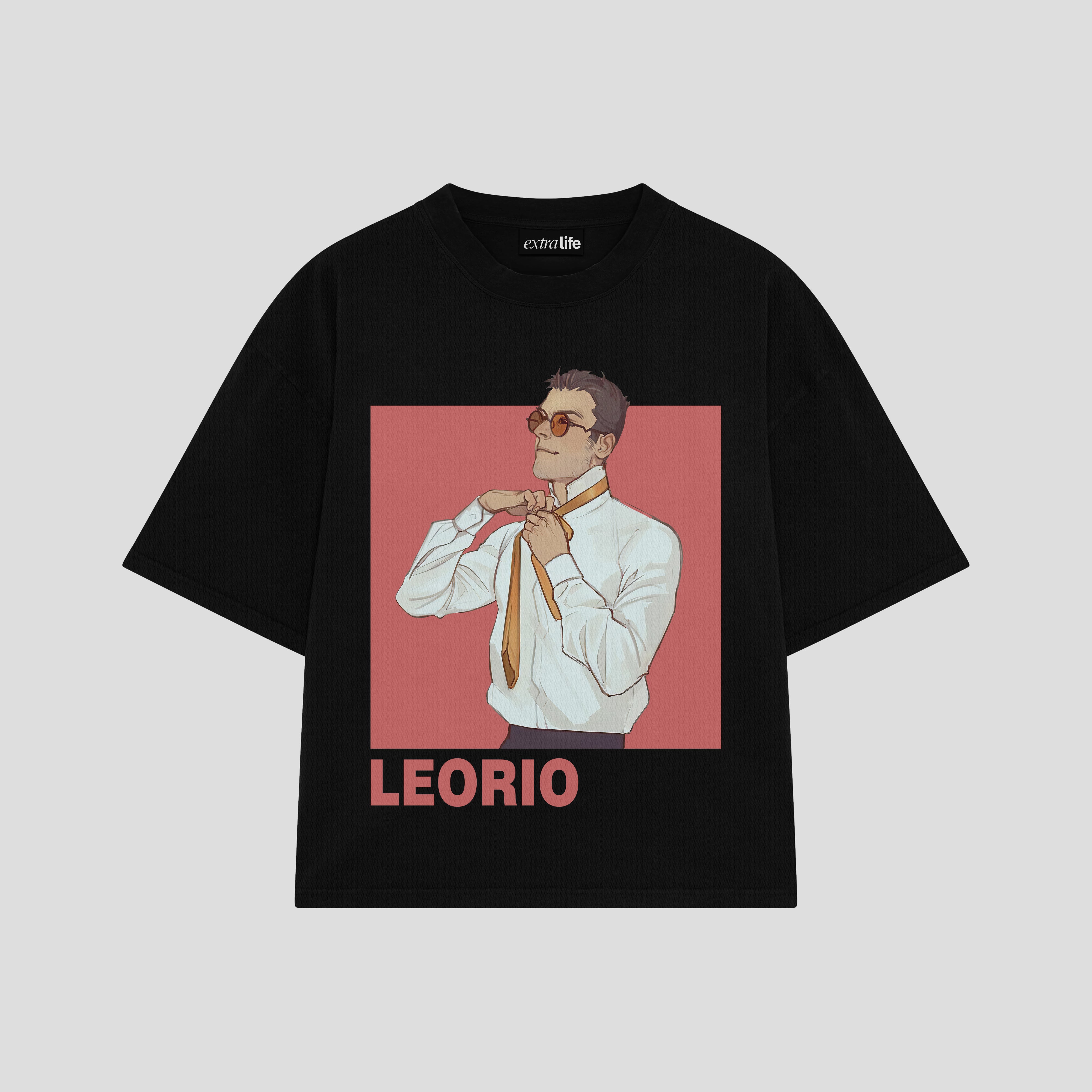 Playera streetwear premium de anime y gaming ExtraLife MX, corte boxy oversized drop shoulder heavyweight en color Deep Black y Off-White, moda urbana mexicana de culto.