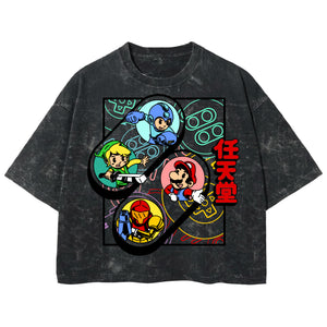 Playera streetwear premium de anime y gaming ExtraLife MX, corte boxy deluxe mineral wash heavyweight en color Acid Wash, moda urbana mexicana de culto.