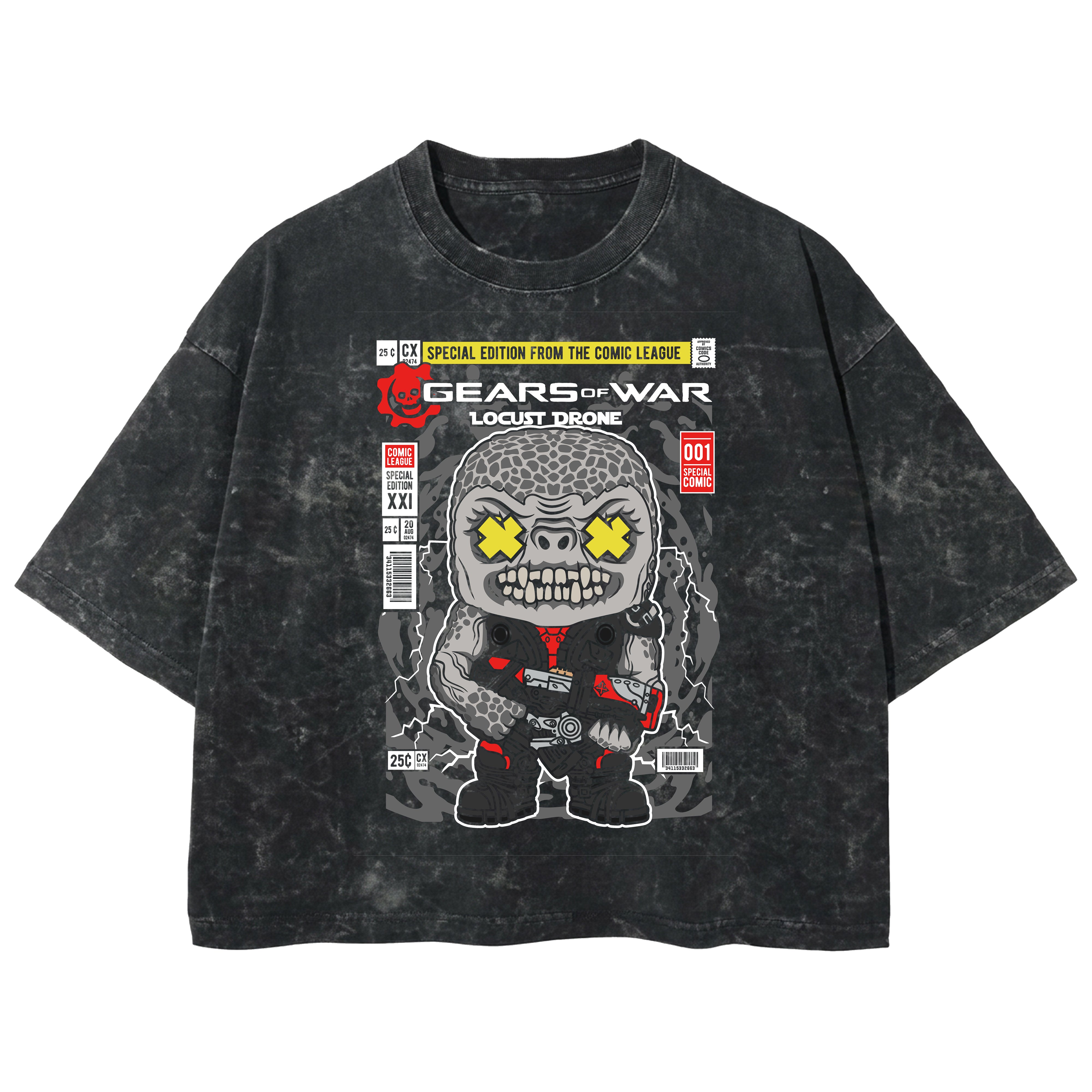 Playera streetwear premium de anime y gaming ExtraLife MX, corte boxy deluxe mineral wash heavyweight en color Acid Wash, moda urbana mexicana de culto.