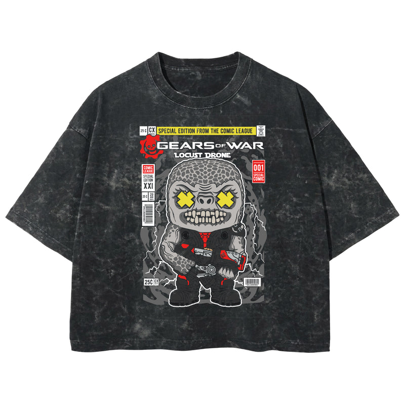 Playera streetwear premium de anime y gaming ExtraLife MX, corte boxy deluxe mineral wash heavyweight en color Acid Wash, moda urbana mexicana de culto.
