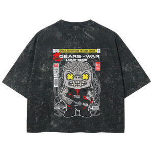 Playera streetwear premium de anime y gaming ExtraLife MX, corte boxy deluxe mineral wash heavyweight en color Acid Wash, moda urbana mexicana de culto.