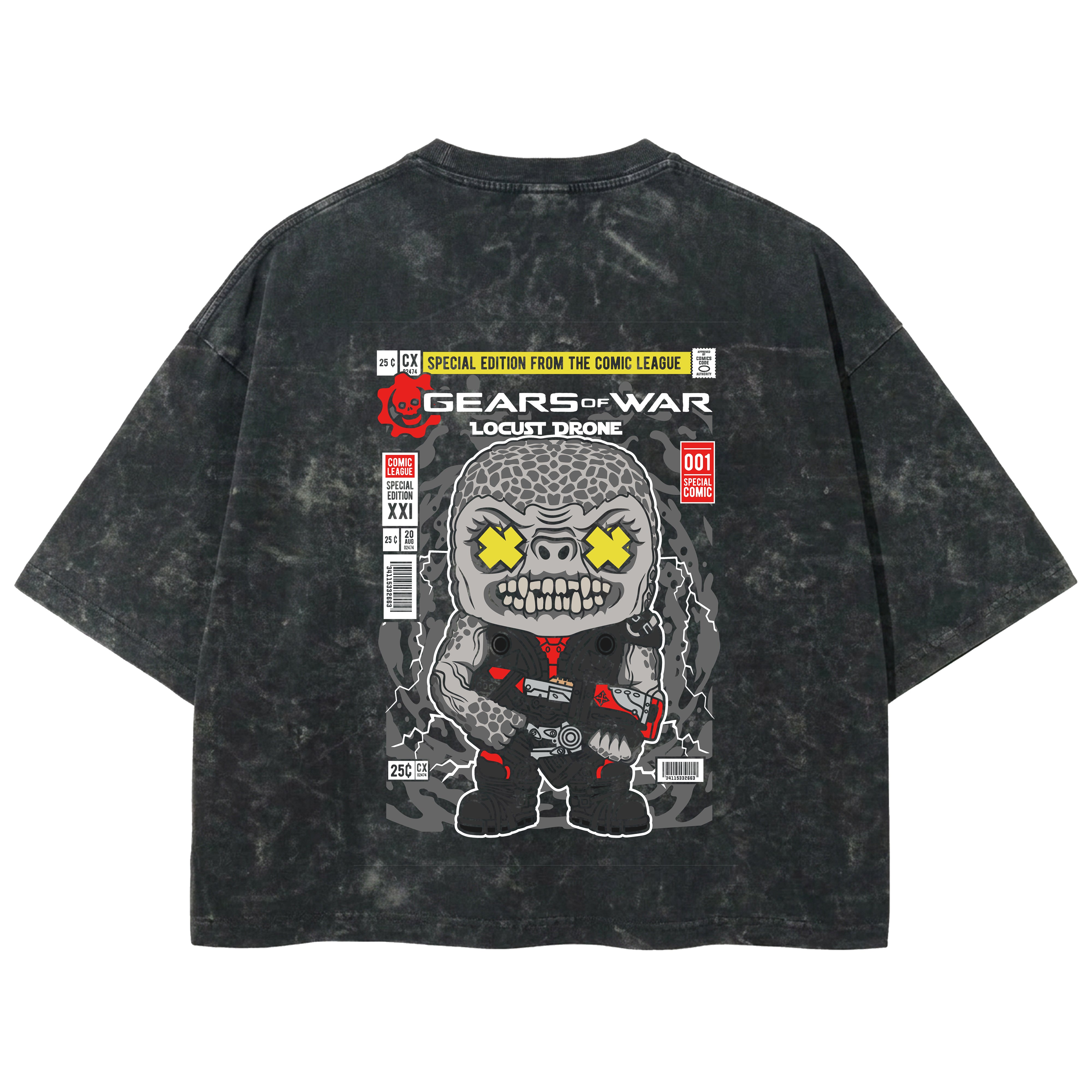 Playera streetwear premium de anime y gaming ExtraLife MX, corte boxy deluxe mineral wash heavyweight en color Acid Wash, moda urbana mexicana de culto.