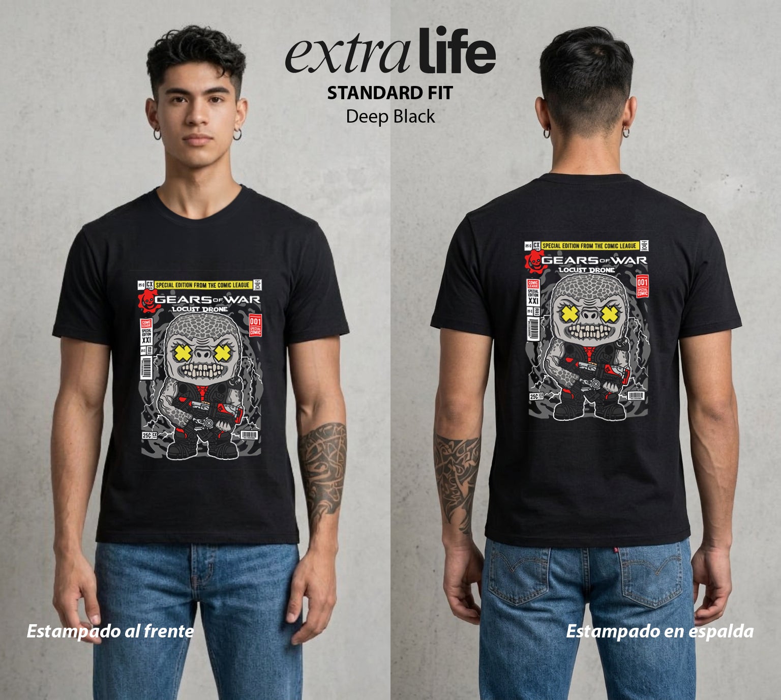 Engranajes de Batalla | El Soldado del Frente #02158 - Playera Standard Fit | Deep Black - Foto en modelo