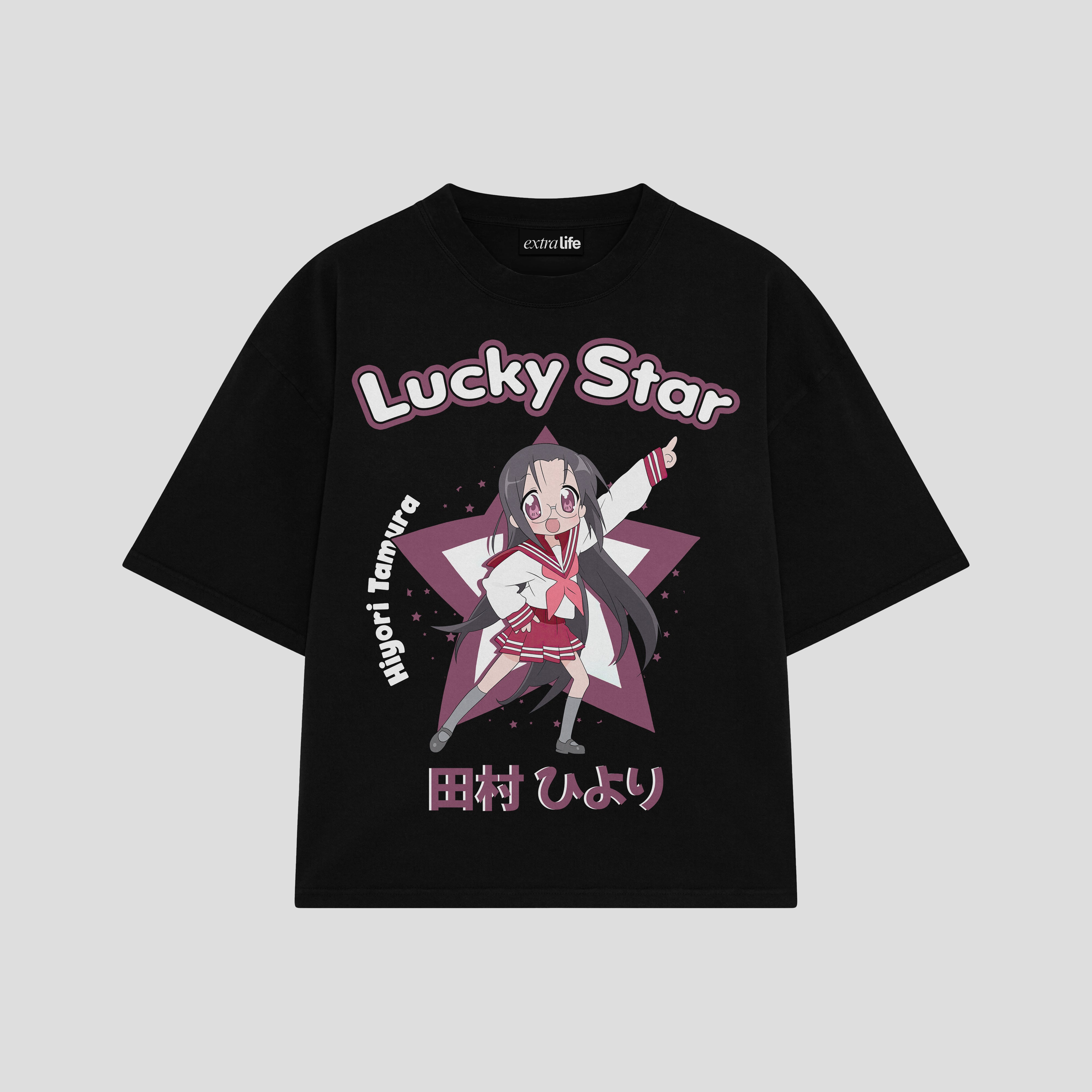 Playera streetwear premium de anime y gaming ExtraLife MX, corte boxy oversized drop shoulder heavyweight en color Deep Black y Off-White, moda urbana mexicana de culto.