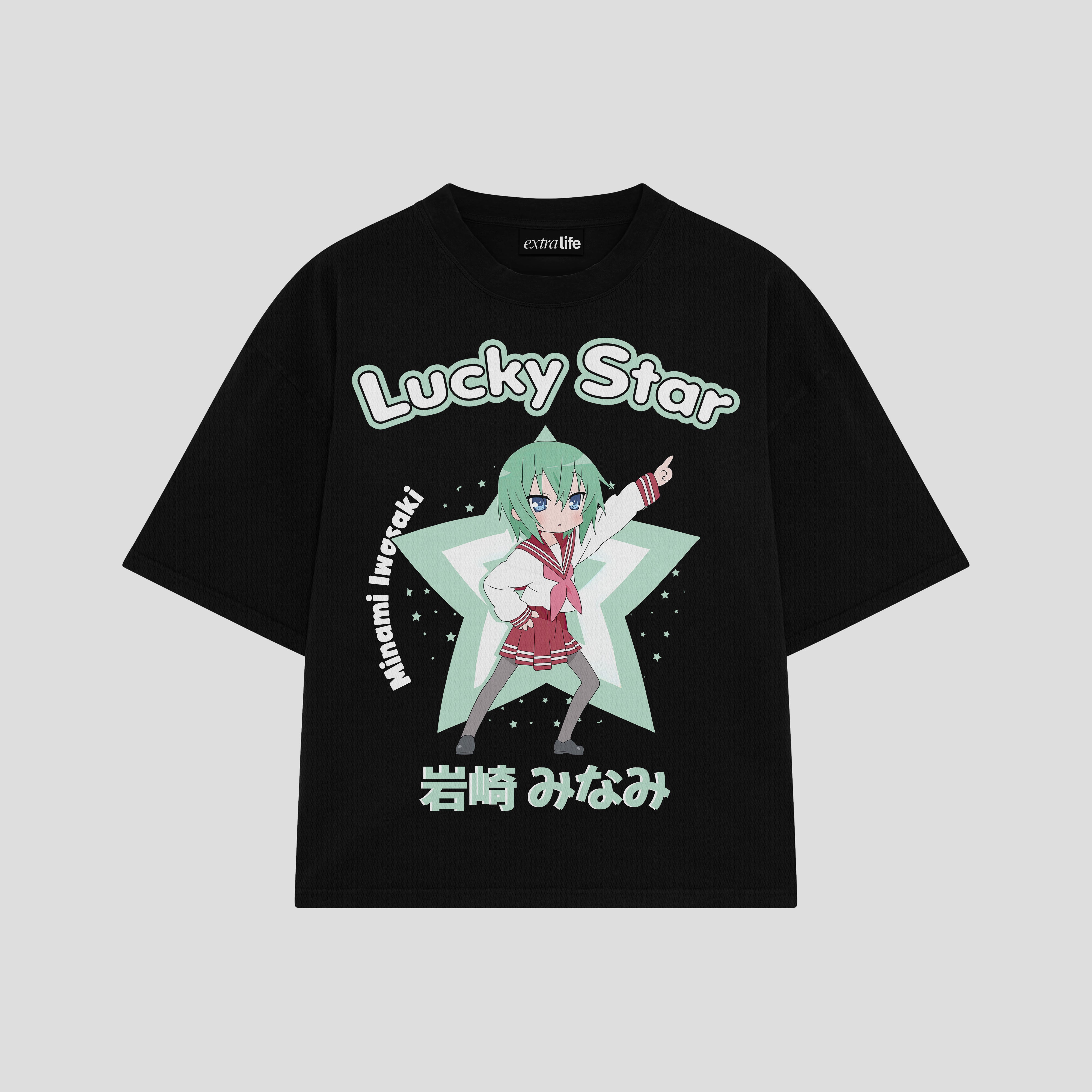 Playera streetwear premium de anime y gaming ExtraLife MX, corte boxy oversized drop shoulder heavyweight en color Deep Black y Off-White, moda urbana mexicana de culto.