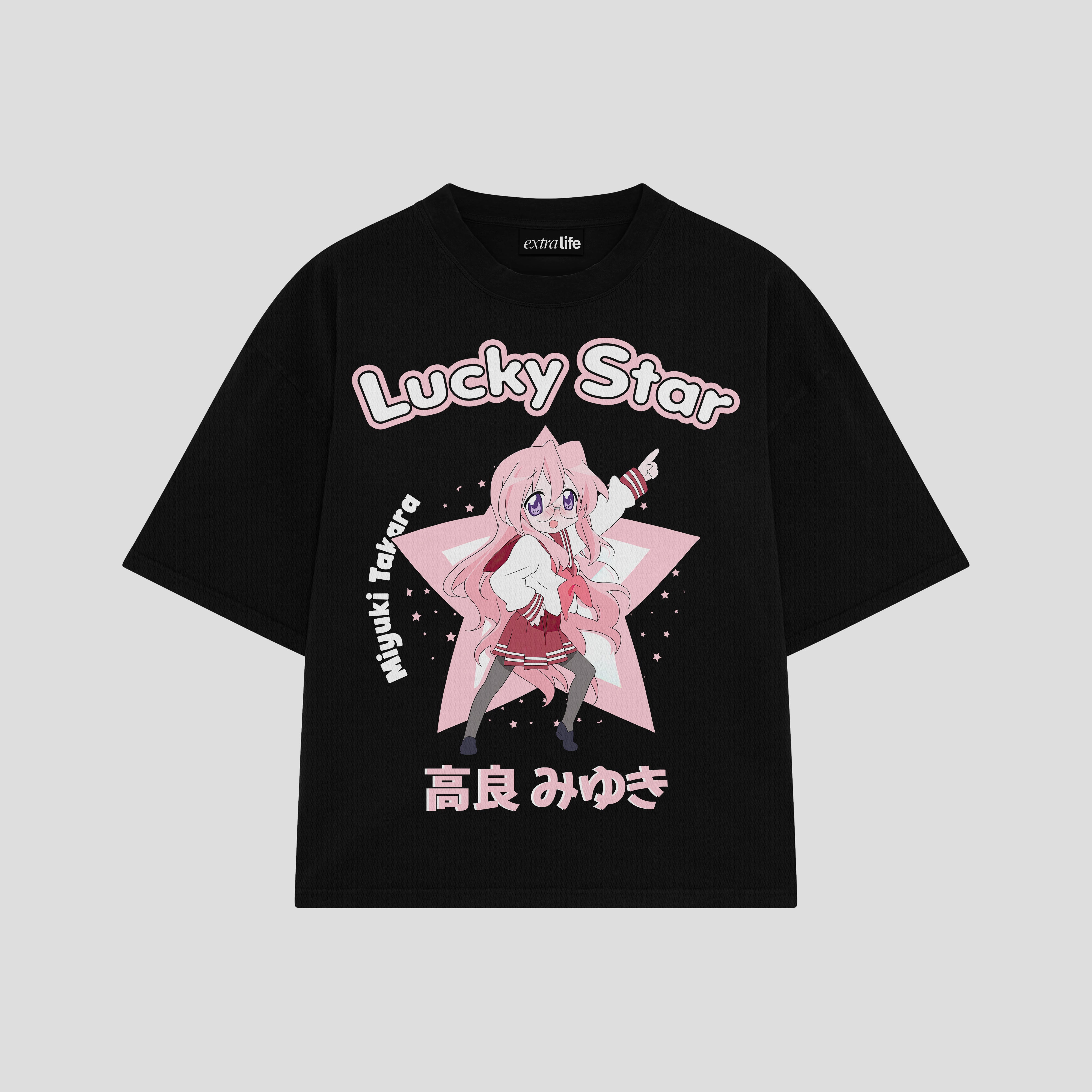 Playera streetwear premium de anime y gaming ExtraLife MX, corte boxy oversized drop shoulder heavyweight en color Deep Black y Off-White, moda urbana mexicana de culto.