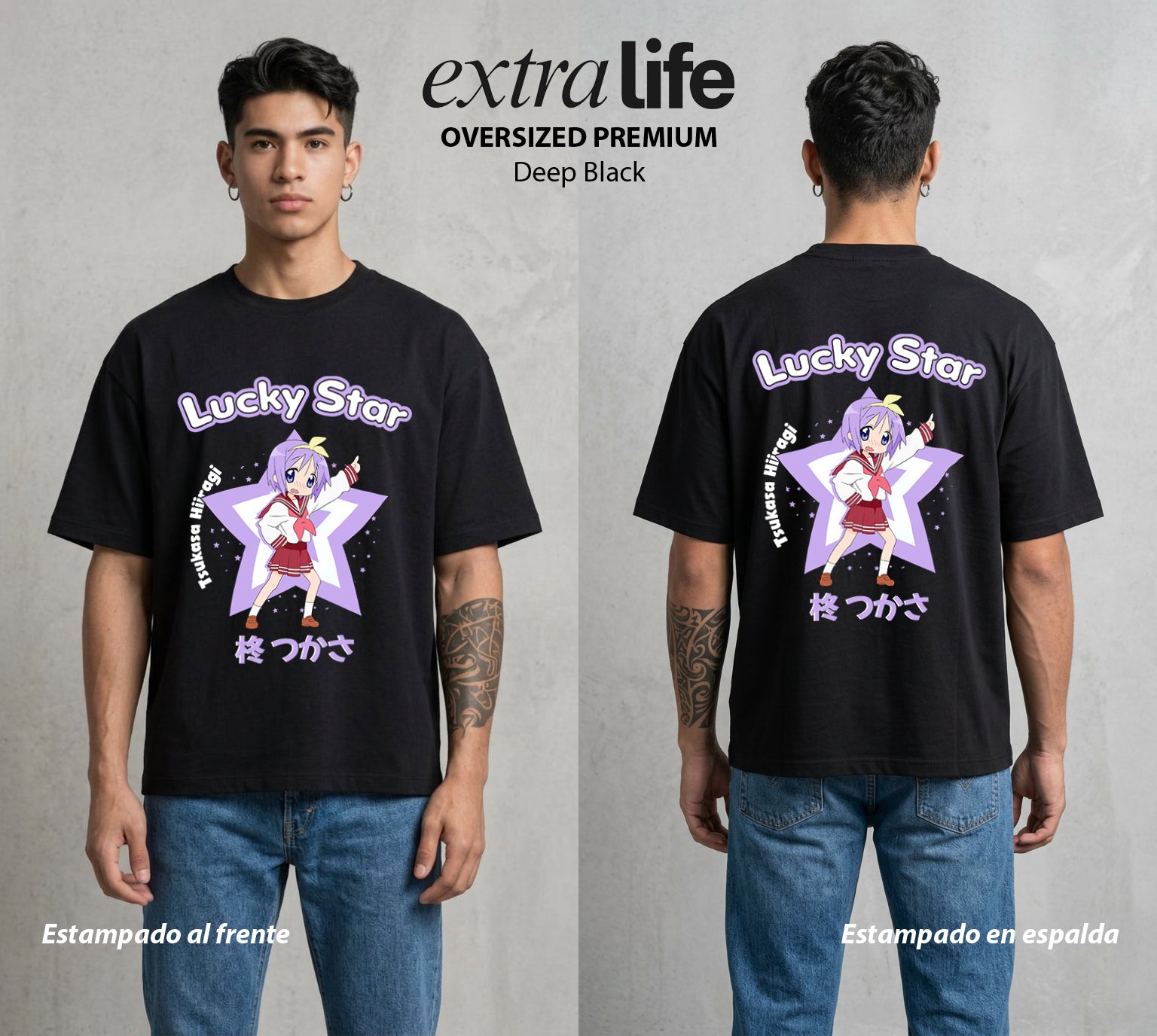 La Vida Otaku | La Gemela Adorable #02171 - Playera Oversized Premium | Deep Black - Foto en modelo