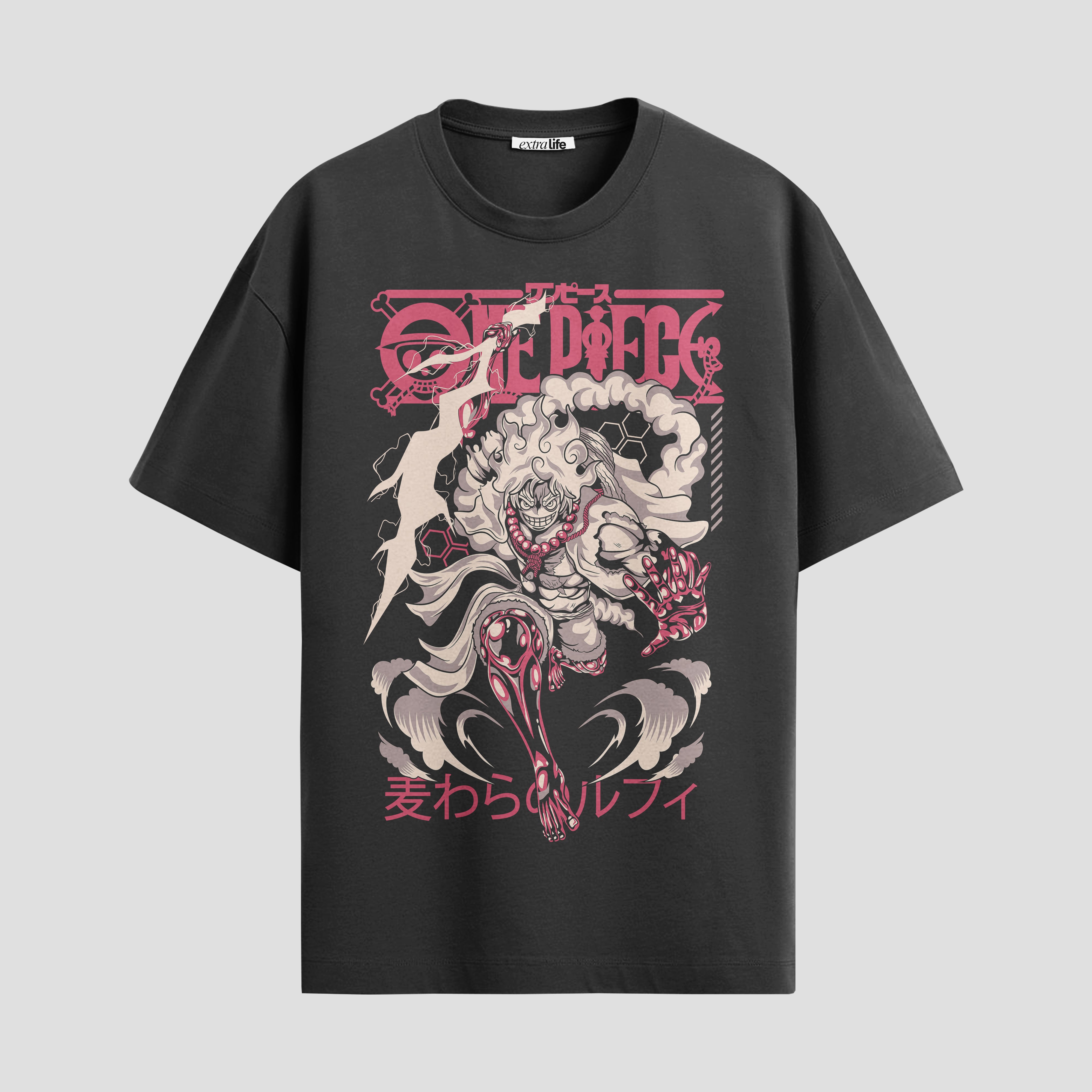 Playera urbana de anime y gaming ExtraLife MX, corte Standard Fit unisex ligero y transpirable en color Deep Black y Pure White, ropa de uso diario para gym y casual.