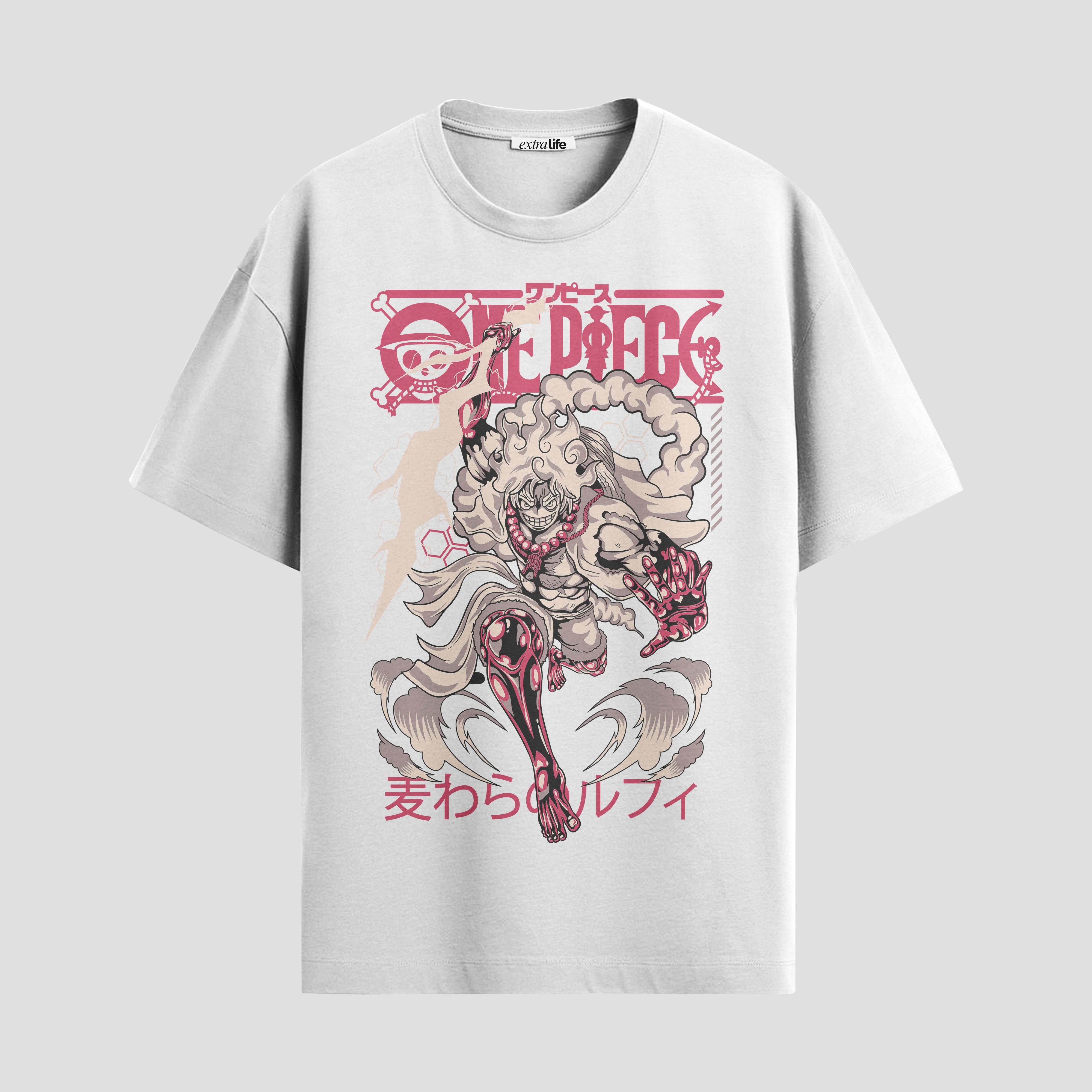 Playera urbana de anime y gaming ExtraLife MX, corte Standard Fit unisex ligero y transpirable en color Deep Black y Pure White, ropa de uso diario para gym y casual.